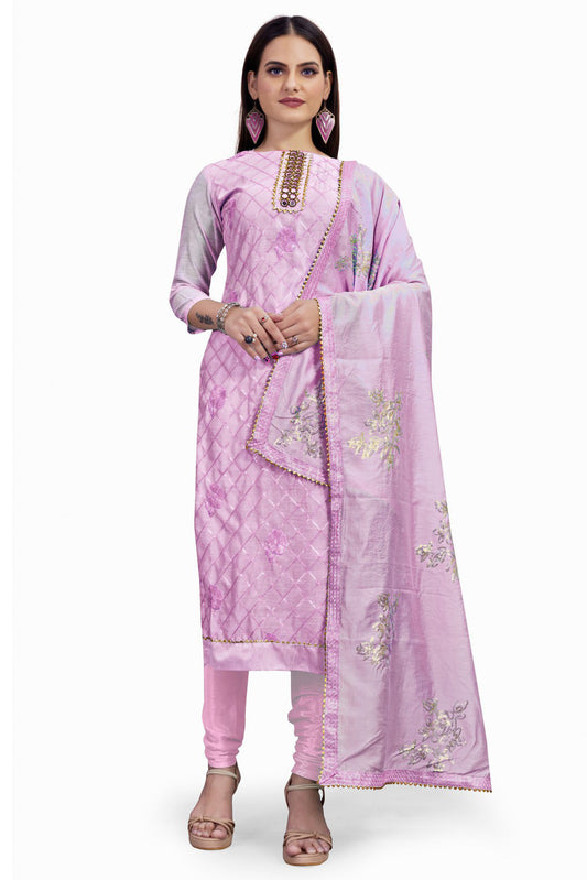 Pink Colour Unstitched Chanderi Sequins Work Churidar Suit