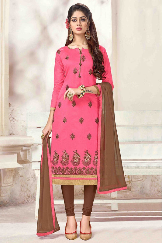 Pink Colour Unstitched Chanderi Straight Suit