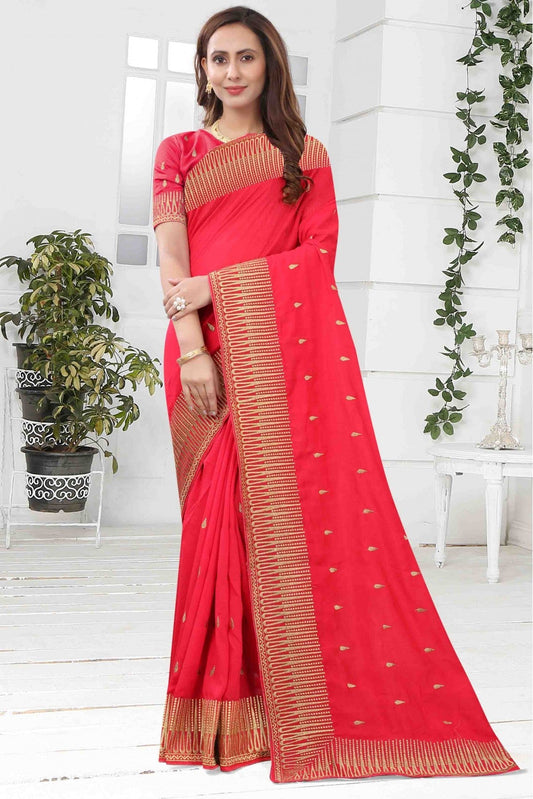 Pink Colour Vichitra Silk Designer Saree