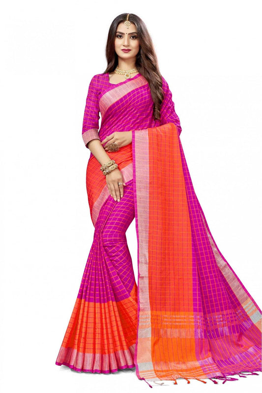 Pink and Orange Colour Cotton Silk Woven Saree