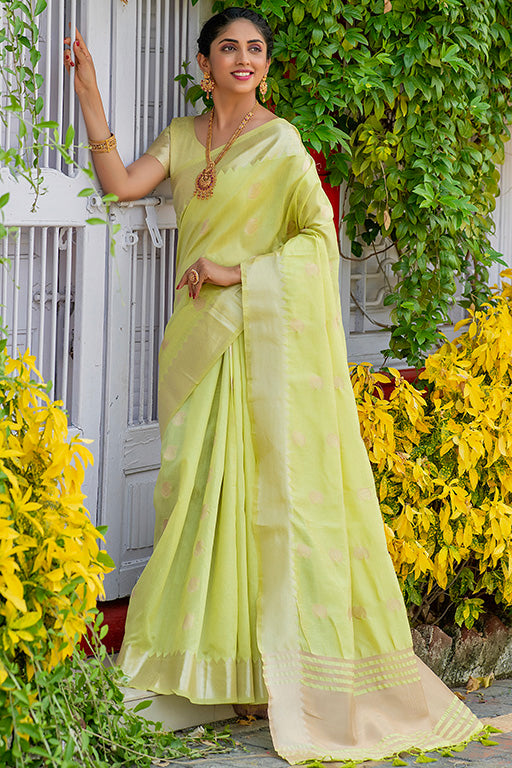 Pista Green Colour Assam Silk Traditional Saree