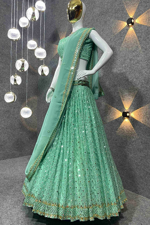 Pista Green Colour Georgette Designer Lehenga Choli