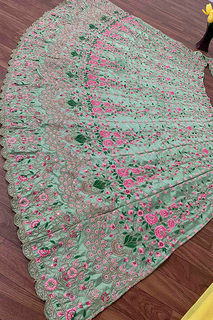 Pista Green Colour Satin Silk Designer Lehenga Choli
