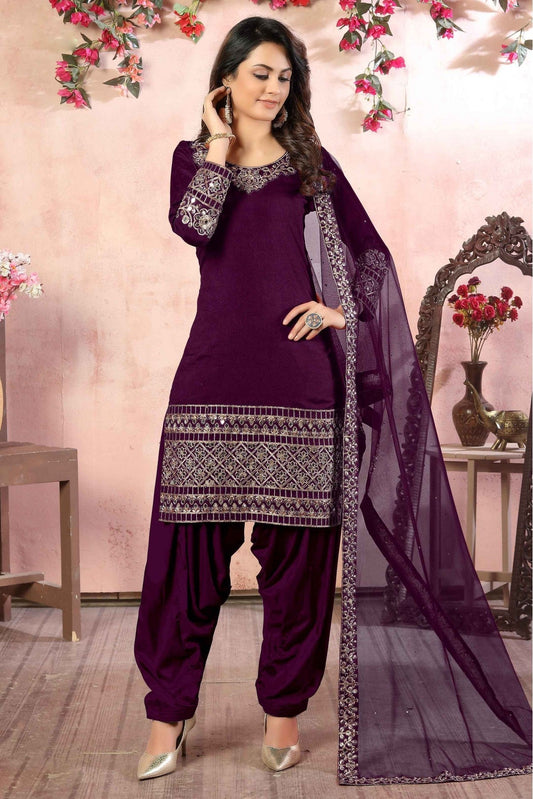 Purple Colour Art Silk Patiala Suit