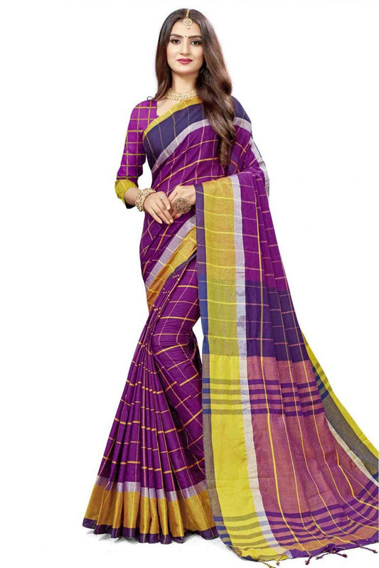 Purple Colour Cotton Silk Printed Saree