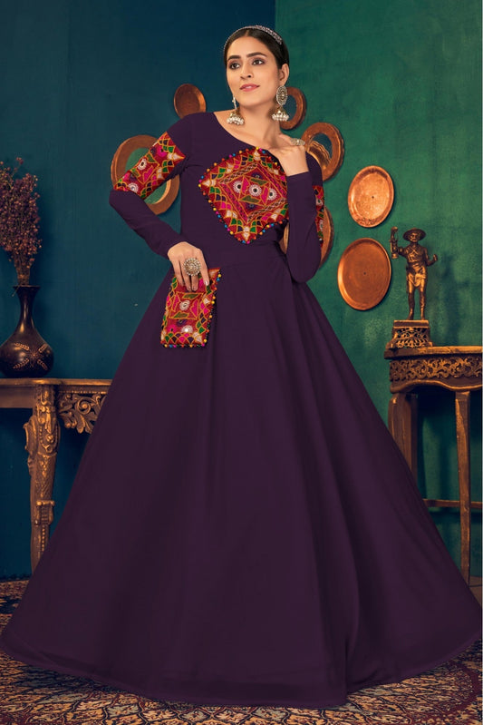 Purple Colour Georgette Embroidery Gown