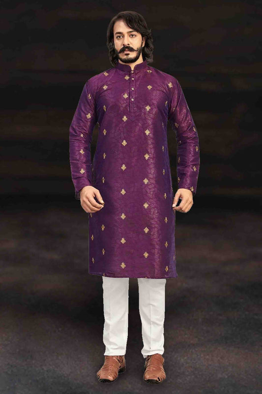 Purple Colour Kurta Pajama In Art Silk