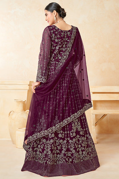 Purple Colour Net Anarkali Suit