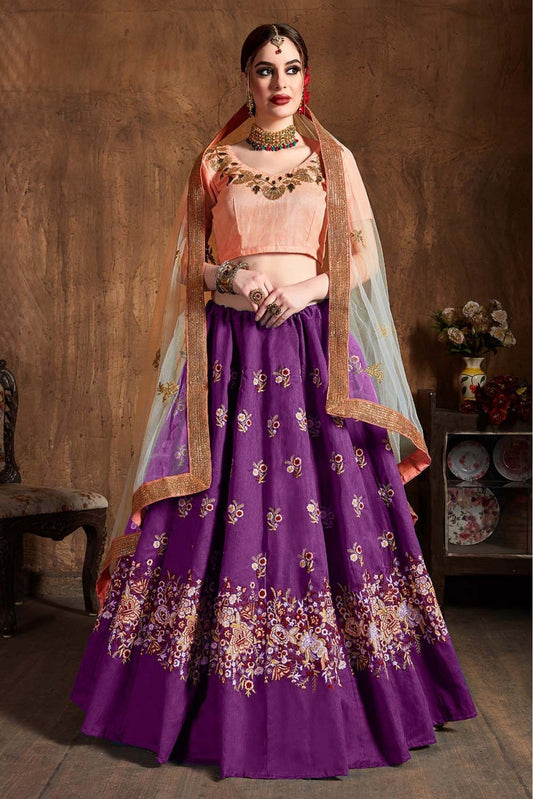 Purple Colour Raw Silk Lehenga Choli