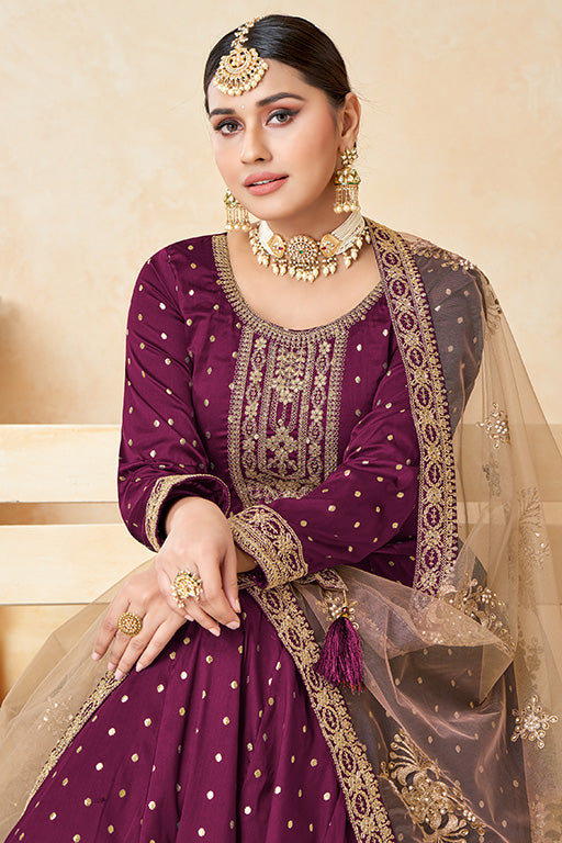 Purple Colour Taffeta Silk Anarkali Suit
