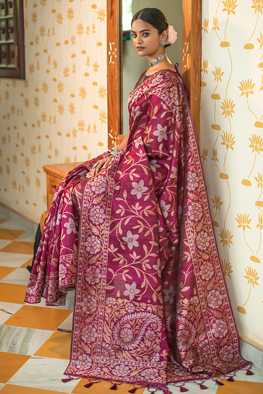 Purple Colour Tussar Silk Traditional Saree