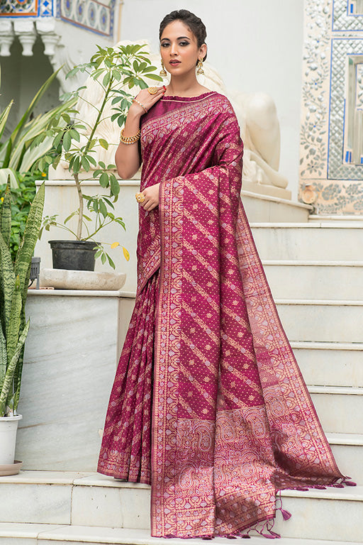 Purple Colour Tussar Silk Traditional Saree