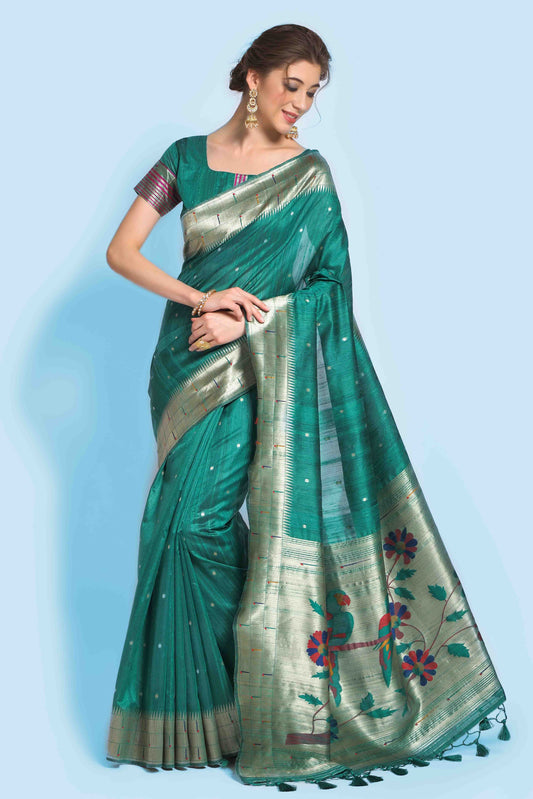 Rama Green Colour Tussar Silk Traditional Saree