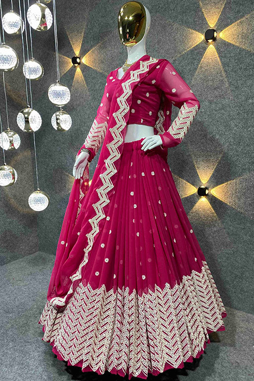 Rani Pink Colour Faux Georgette Designer Lehenga Choli