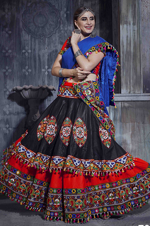 Red And Black Colour Art Silk Navratri Lehenga Choli