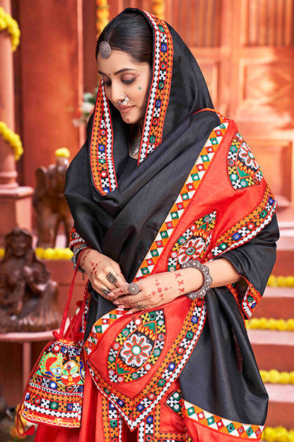 Red Colour Art Silk Navratri Lehenga Choli