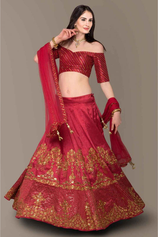 Red Colour Banglory Silk Lehenga Choli