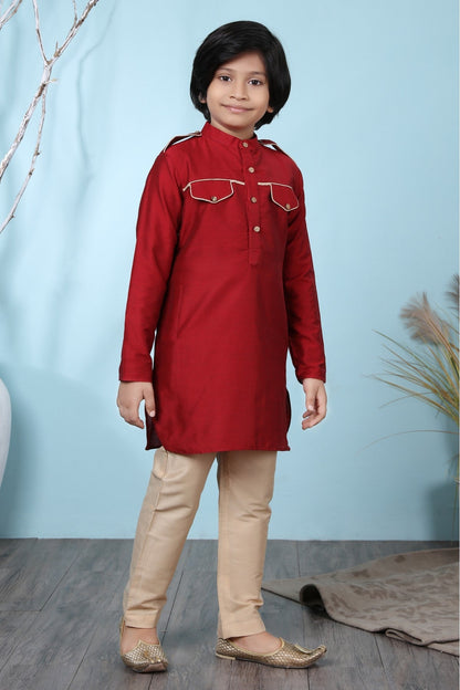 Red Colour Cotton Silk Kurta Pajama