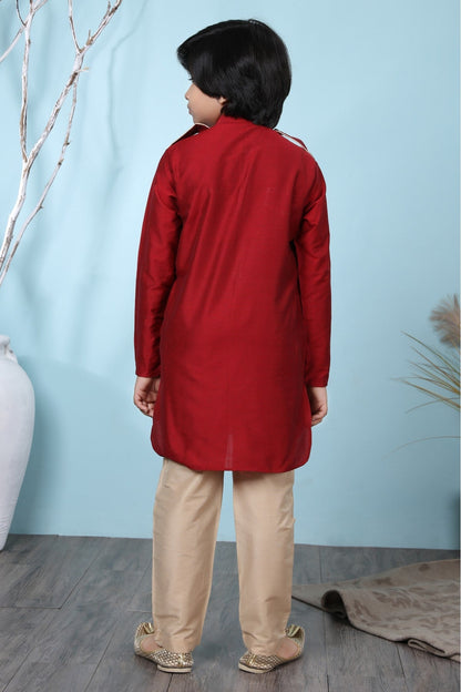 Red Colour Cotton Silk Kurta Pajama