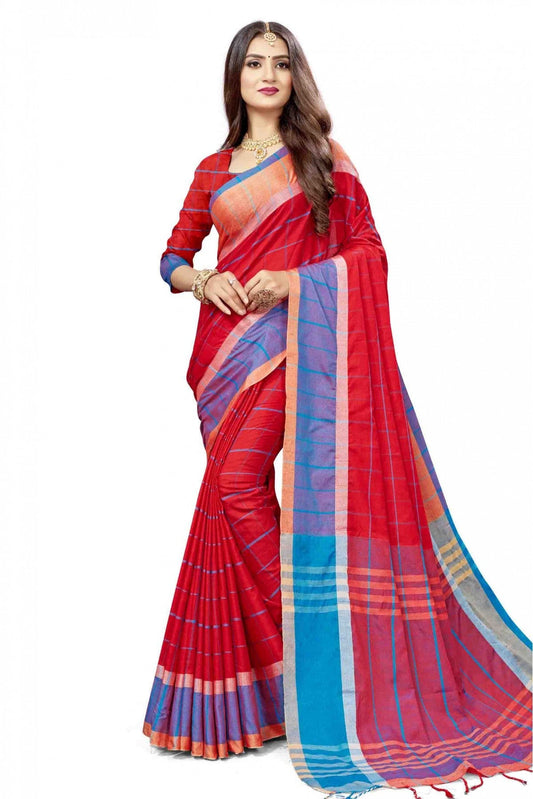 Red Colour Cotton Silk Printed Saree