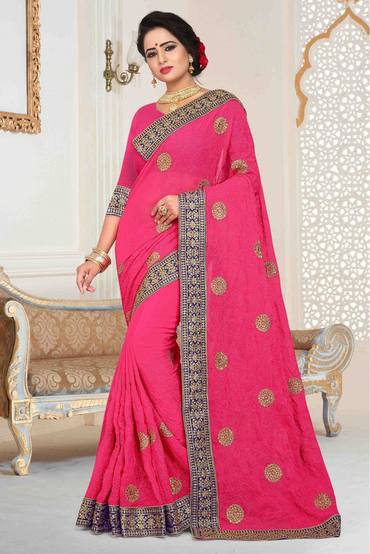 Red Colour Georgette Embroidered Saree