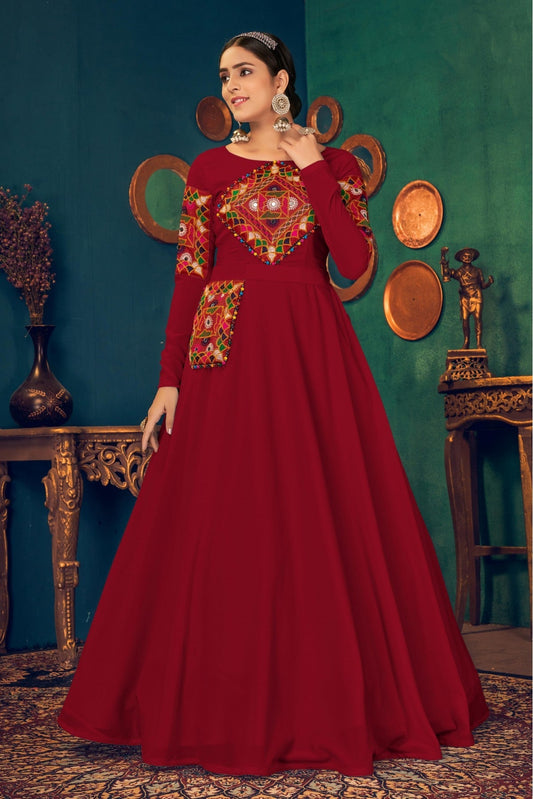 Red Colour Georgette Embroidery Gown
