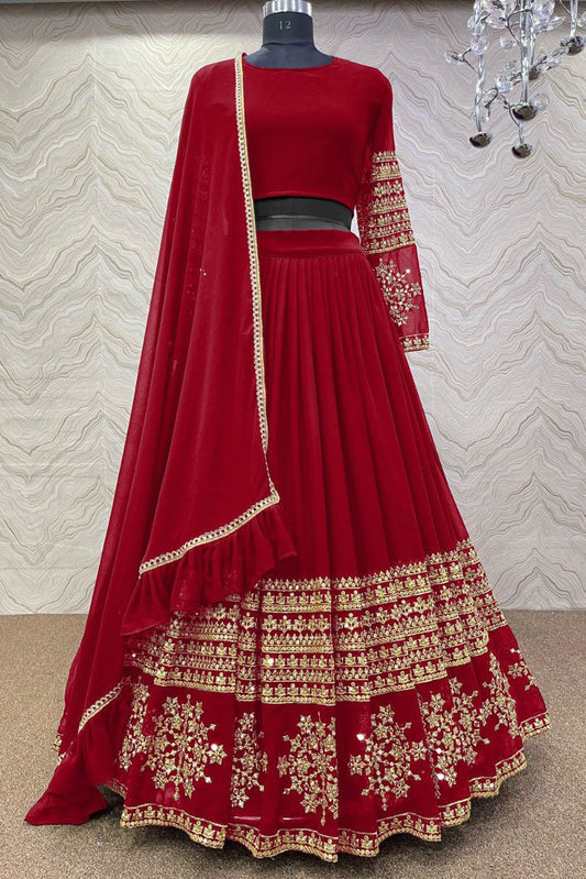 Red Colour Georgette Embroidery Lehenga Choli