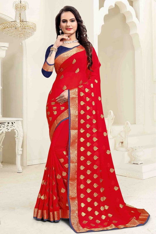 Red Colour Georgette Embroidery Saree