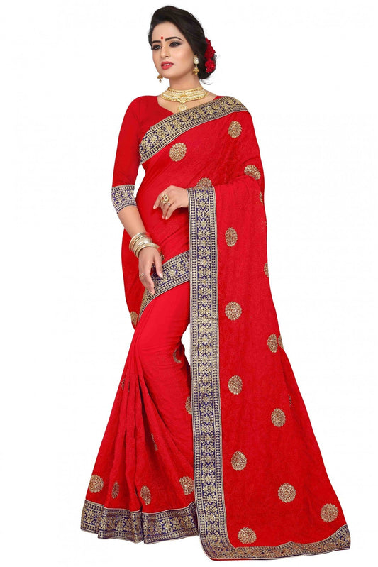 Red Colour Georgette Embroidery Saree