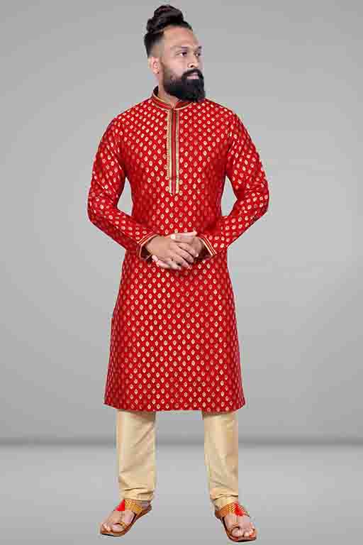 Red Colour Kurta Pajama In Jacquard Silk