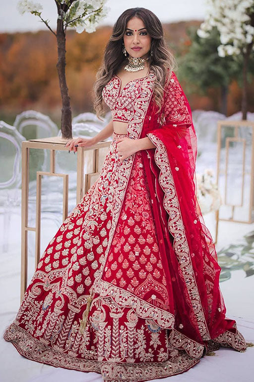 Red Colour Malai Satin Silk Designer Lehenga Choli