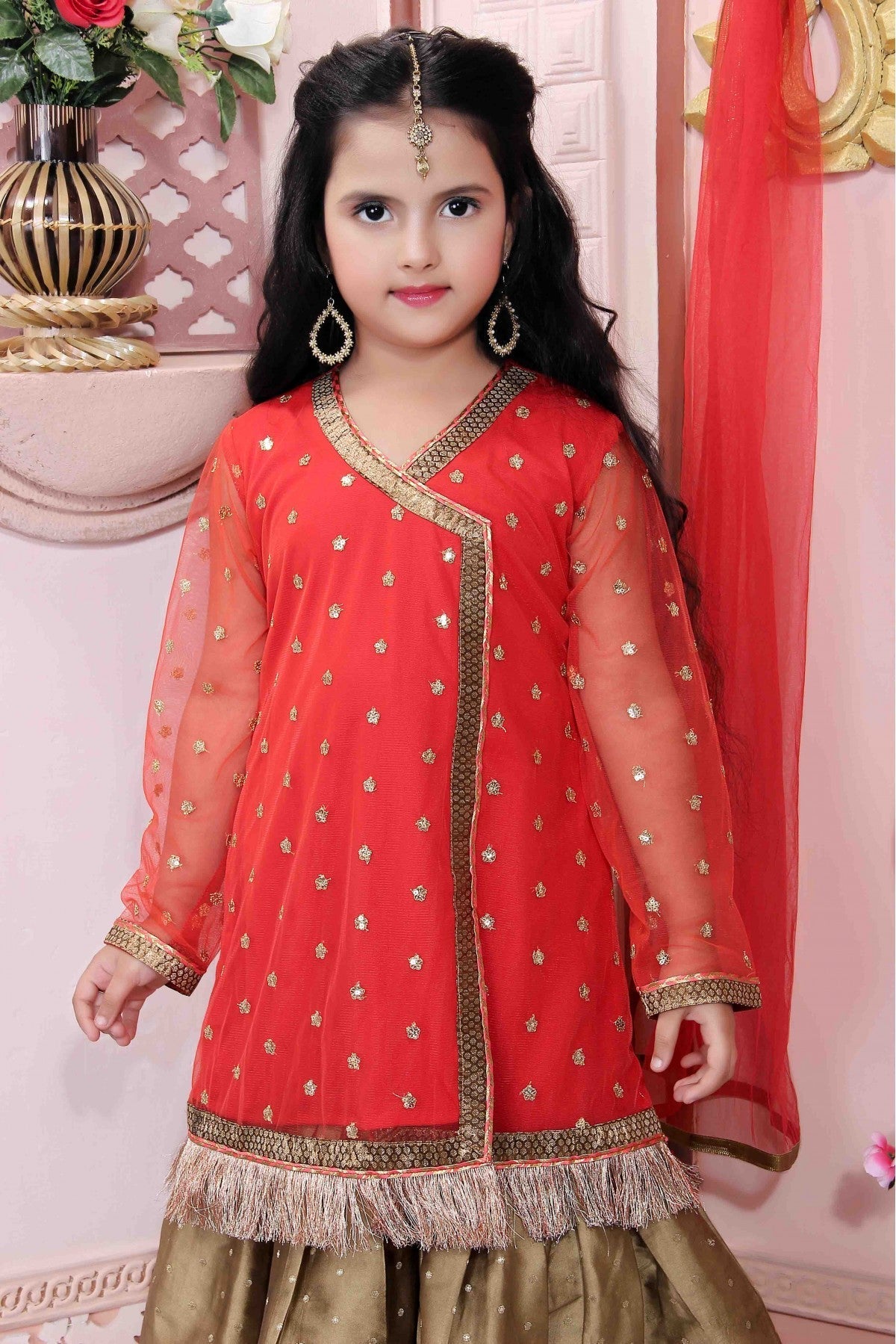 Red Colour Net Party Wear Sharara Suit