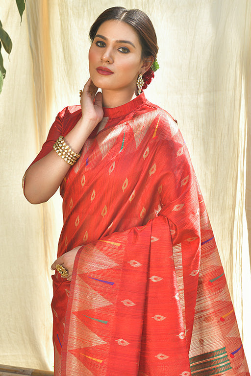 Red Colour Paithani Silk Paithani Saree