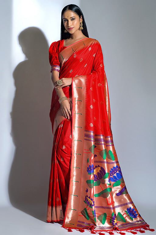 Red Colour Paithani Silk Paithani Saree