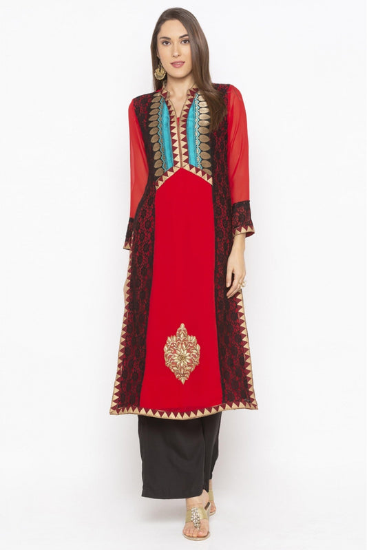 Red Colour Plus Size Georgette Embroidery Kurta Set