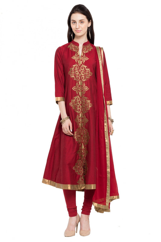 Red Colour Plus Size Stitched Cotton Silk Anarkali Suit