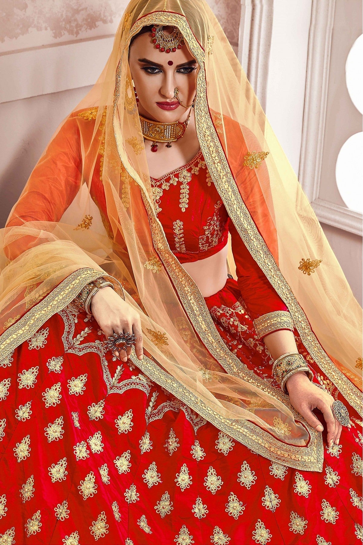 Red Colour Silk Embroidery Lehenga Choli