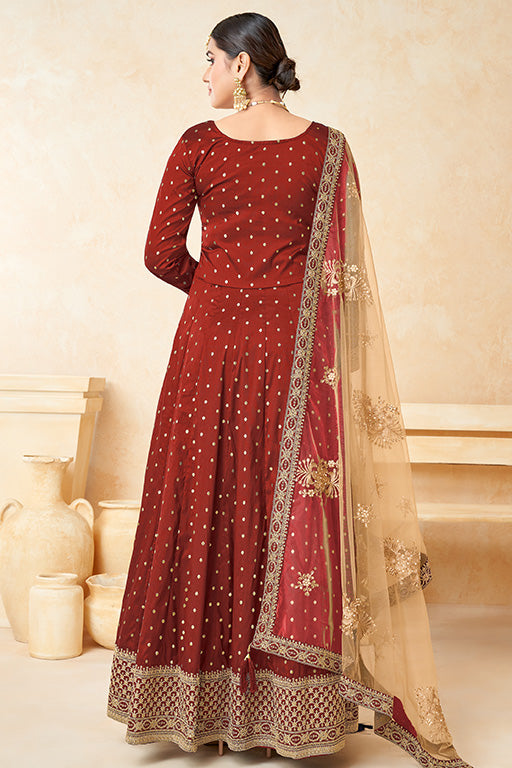 Red Colour Taffeta Silk Anarkali Suit