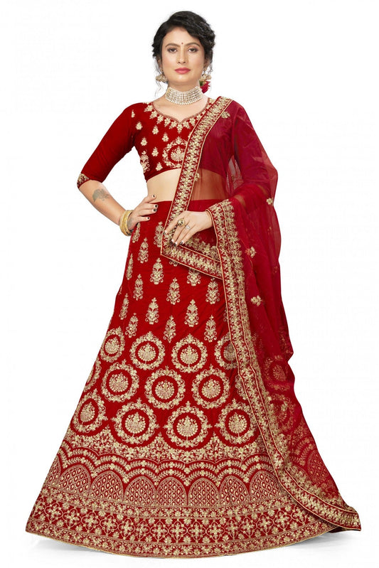 Red Colour Velvet Embroidery Lehenga Choli