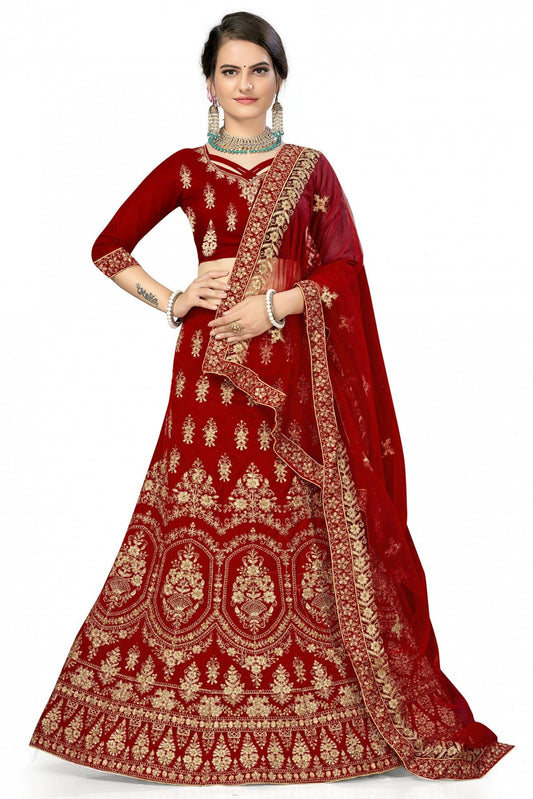 Red Colour Velvet Embroidery Lehenga Choli