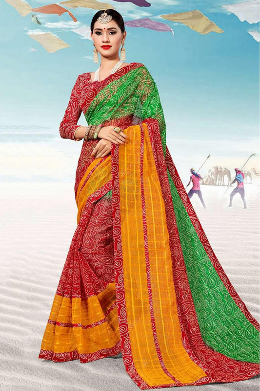 Red and Green Colour Kota Traditional Saree