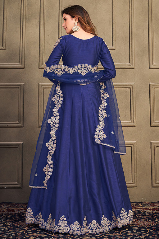 Royal Blue Colour Art Silk Anarkali Suit