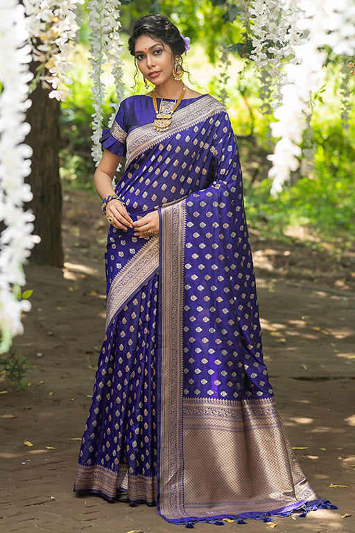Royal Blue Colour Banarasi Silk Traditional Saree