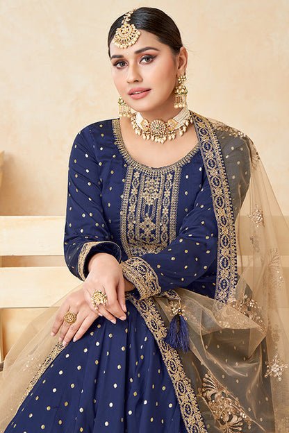 Royal Blue Colour Taffeta Silk Anarkali Suit