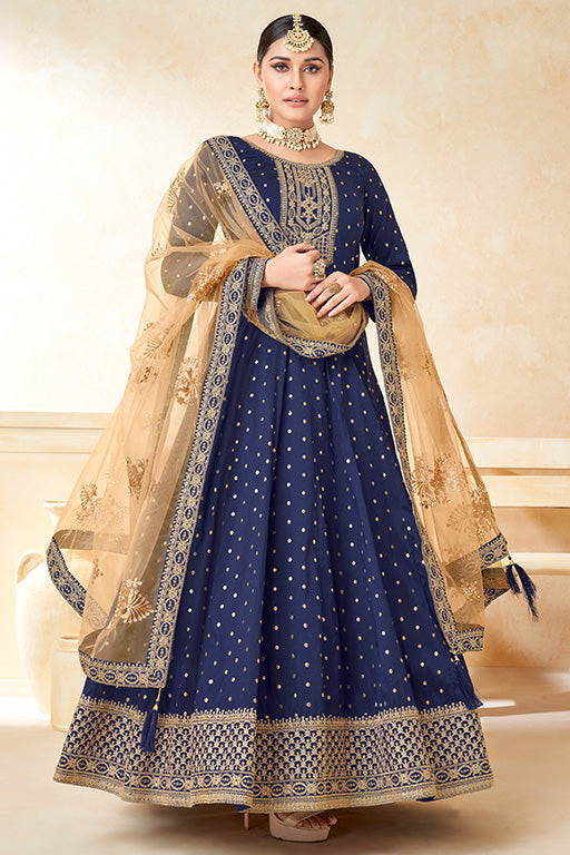 Royal Blue Colour Taffeta Silk Anarkali Suit