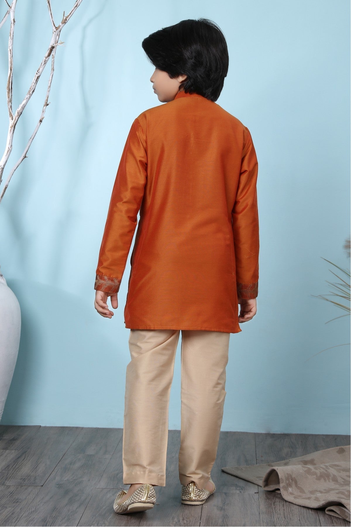 Rust Colour Cotton Silk Kurta Pajama