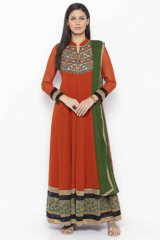 Rust Colour Plus Size Georgette Embroidery Anarkali Suit