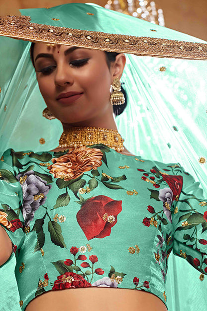 Sea Green Colour Art Silk Designer Lehenga Choli
