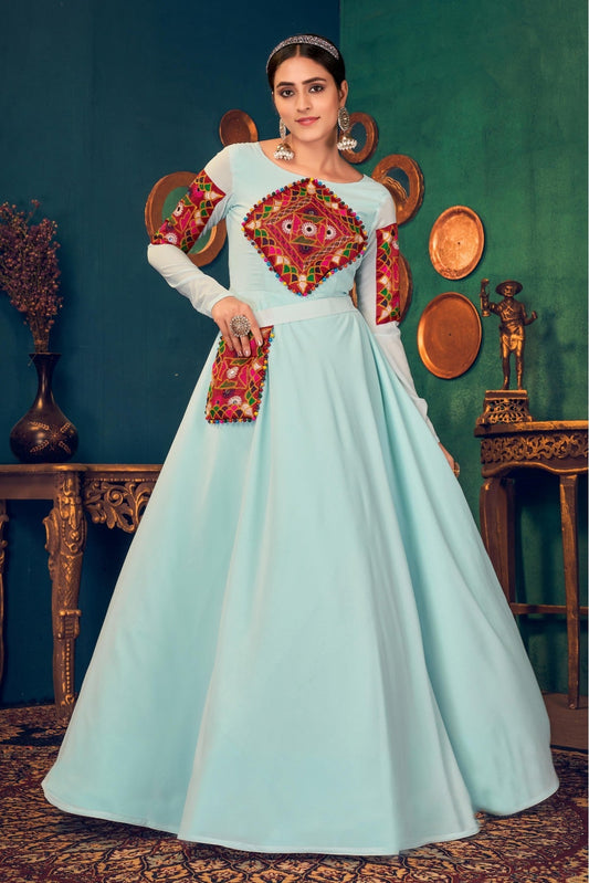Sky Blue Colour Georgette Embroidery Gown