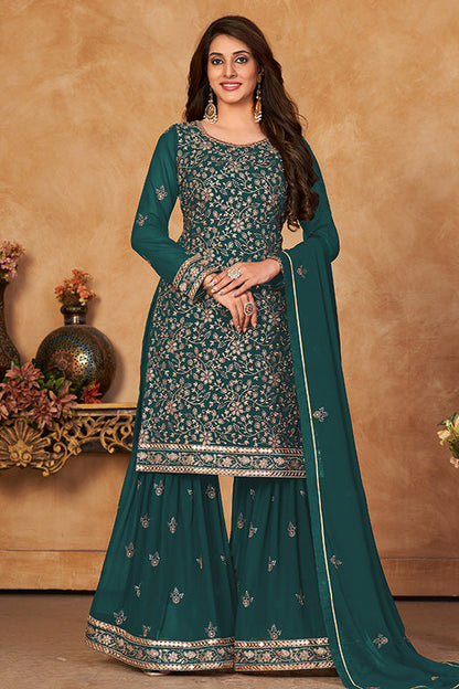 Teal Green Colour Faux Georgette Sharara Suit